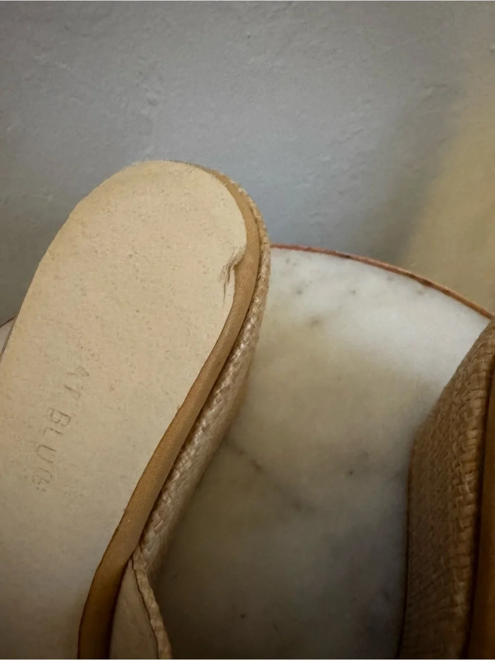 Chocolat Blu Tan Woven Slide Wedge Mules